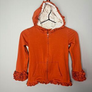 Sew Sassy Ruffle Orange Full Zip Hooded Jacket Girls Size 6